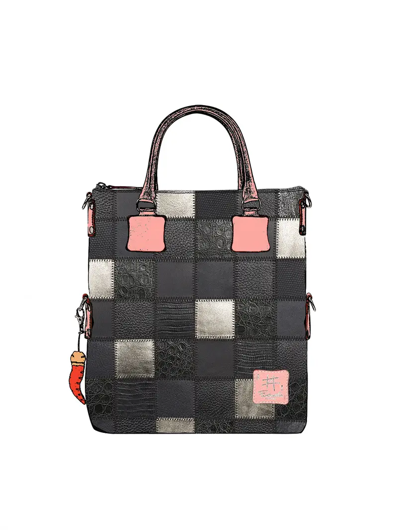 Fortunata Borsa Patchwork In Pelle Nera Fatta Mano