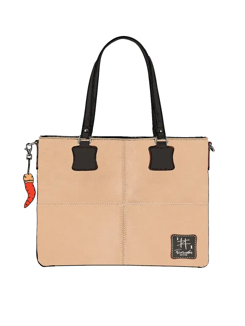 Fortunata Shopper In Pelle Beige Spalla Tracolla Rimovibile