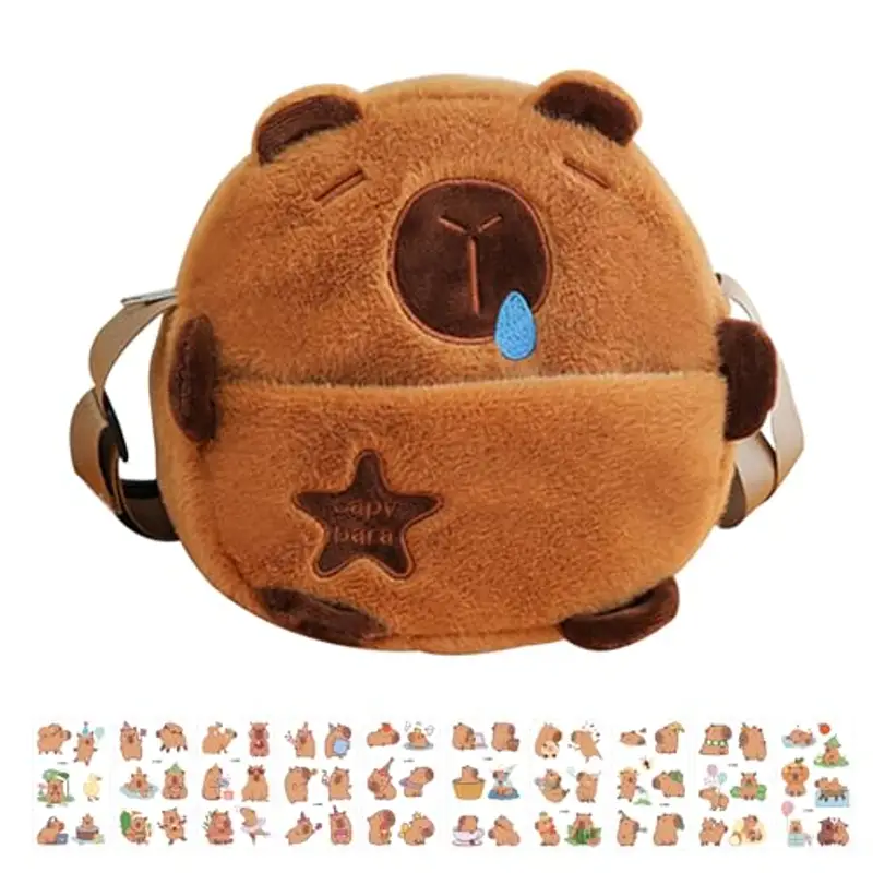 FOSDICK Capibara Peluche Borsetta Bambina con 10 Tatuaggi Temporanei, Carino Capibara Borsa Bambina, Borsetta Ragazza Capybara, Piccolo