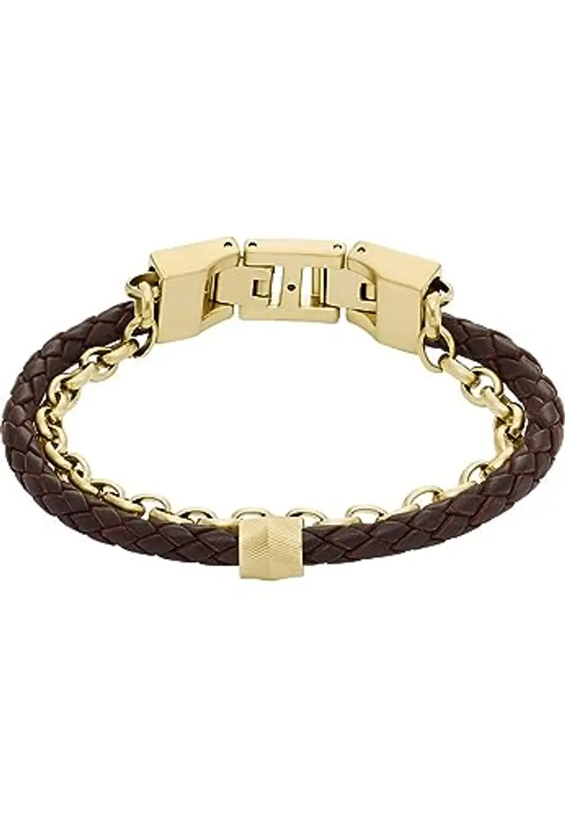 Fossil Bracciale da uomo, Bracciale in pelle impilata, L: 219 mm, L: 12, 5 mm, Oro