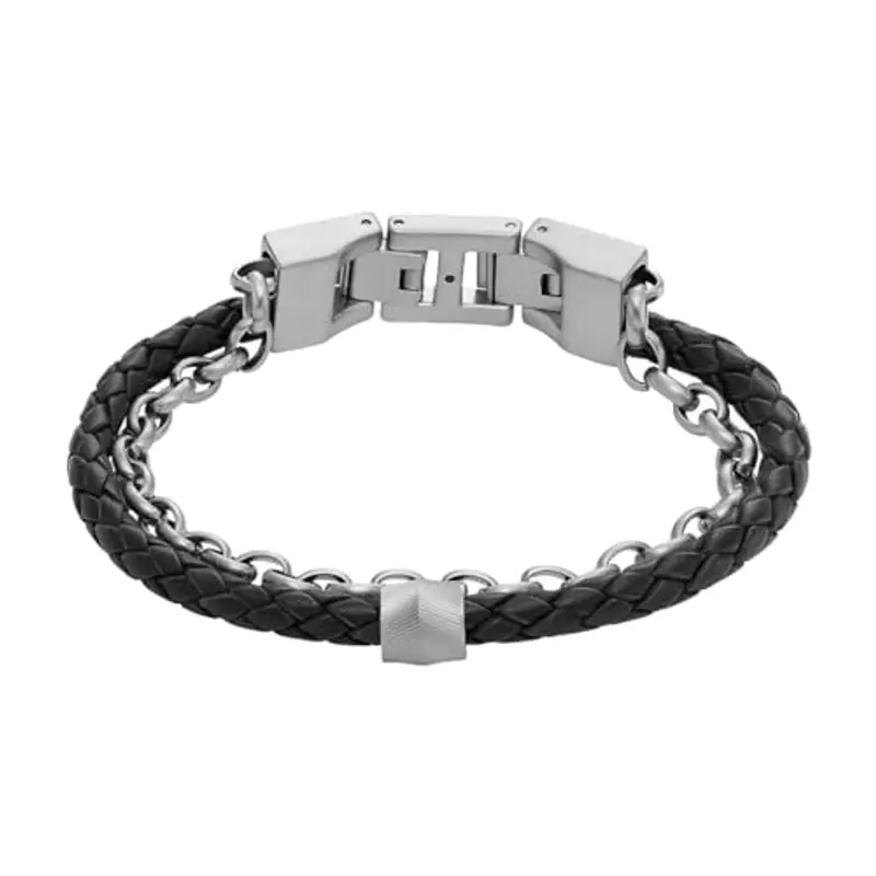 Fossil Bracciale da uomo, Bracciale in pelle impilato, L: 219 mm, L: 12, 5 mm, Argento