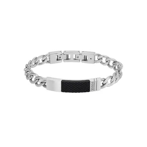 Fossil Bracciale Da Uomo, Lunghezza: 205 mm, Larghezza: 42 mm, Altezza: 9 mm Bracciale In Acciaio Inossidabile Argento