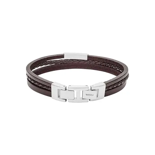 Fossil Bracciale Da Uomo Vintage Casual, Lunghezza: 180 mm - 195 mm Bracciale In Pelle Marrone, JF03323040
