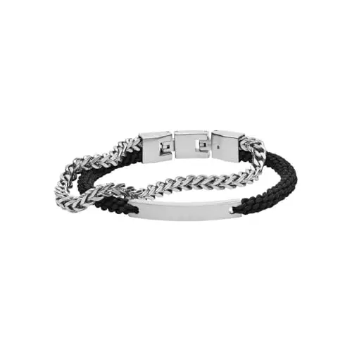 Fossil Bracciale Da Uomo Vintage Casual, Lunghezza Interna: 180 mm - 195 mm Bracciale In Acciaio Inossidabile Argento