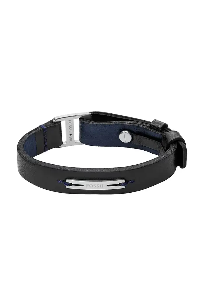 Fossil braccialetto da uomo in pelle senza pietra Machine Nero