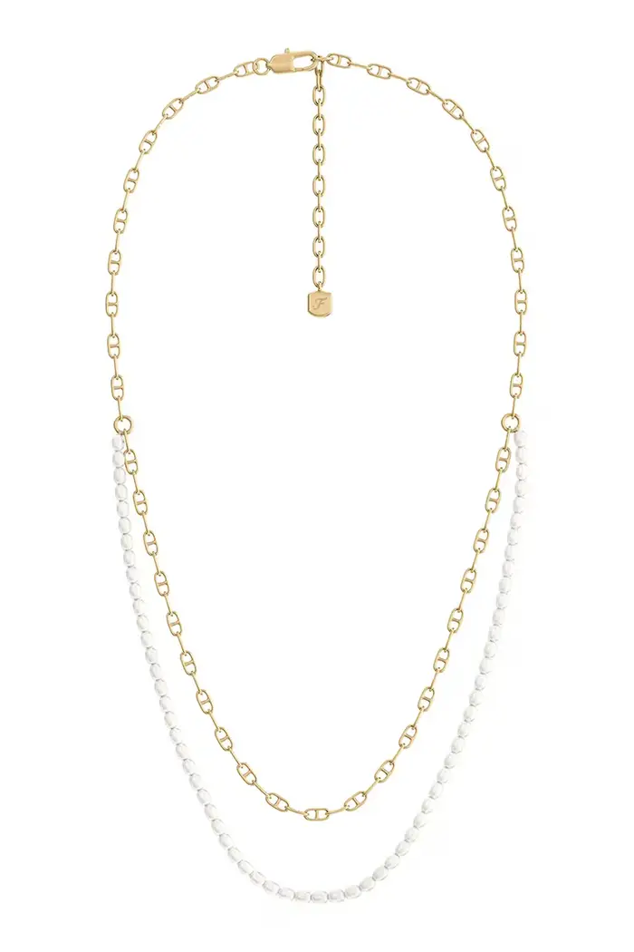 Fossil collana da donna in ottone con perla Heritage Oro