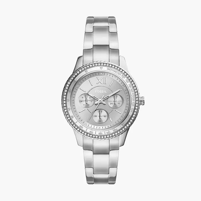 Orologio al Quarzo da Donna Stella Sport Acciaio Inossidabile con Quadrante Argentato e Indicazione Giorno, Resistente all Acqua ES5108 argento