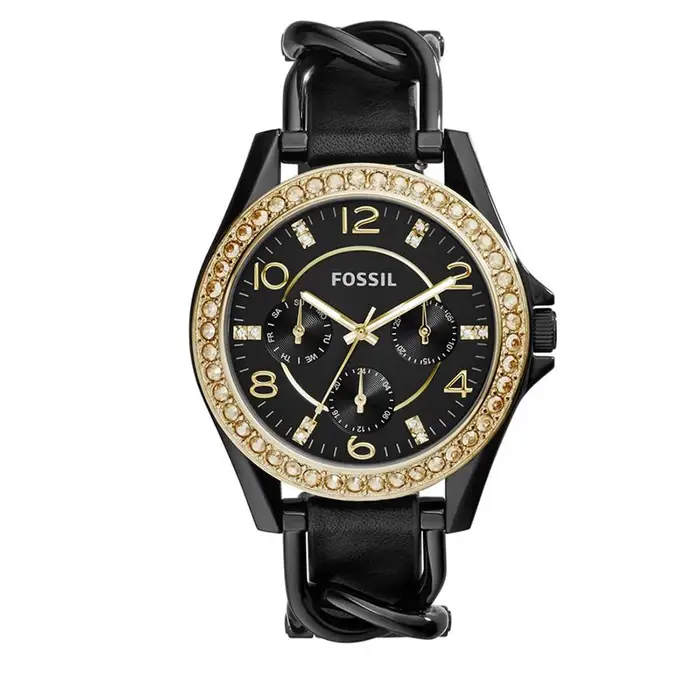 Orologio da donna Riley con quadrante nero e cinturino in pelle nera ES3696 nero
