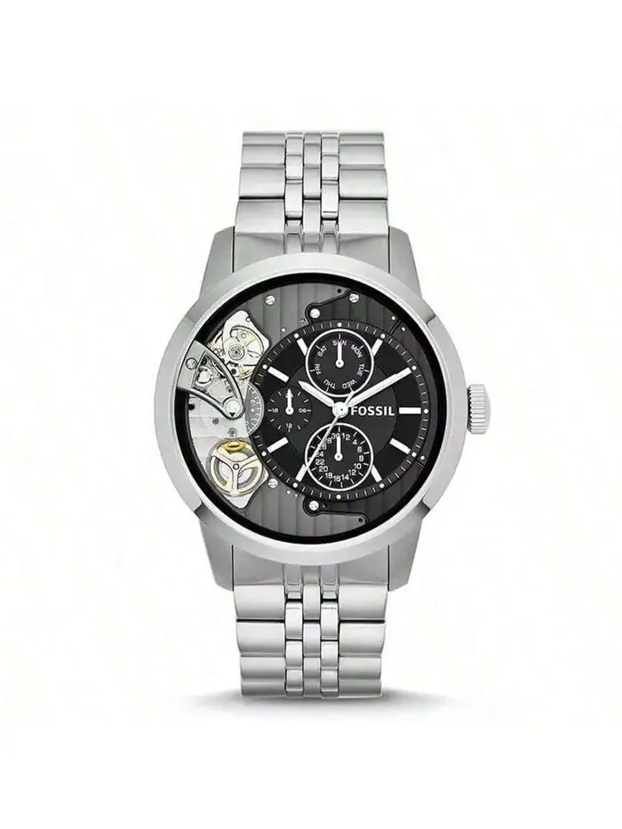 Fossil Orologio da polso da uomo al quarzo a 3 lancette con cassa in acciaio inossidabile e lente in vetro antigraffio, Modello ME1135