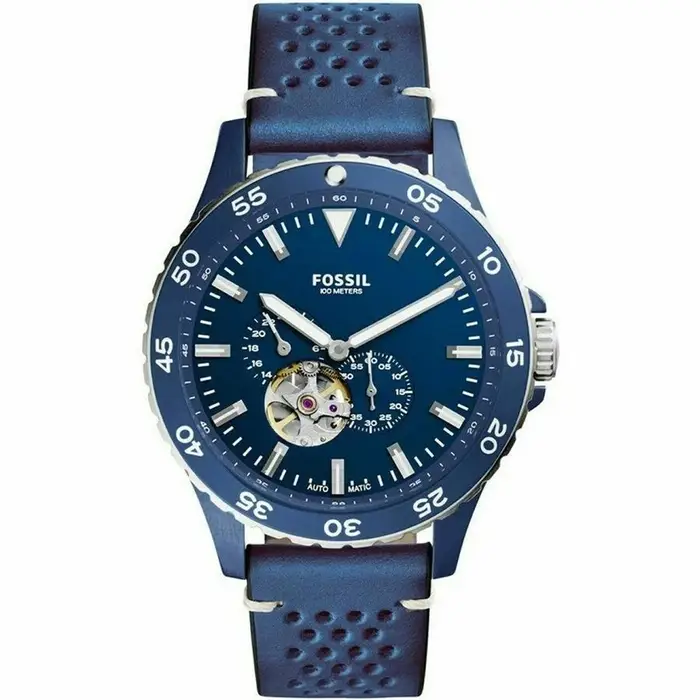 Orologio Fossil Crewmaster Sports Automatico Quadrante Blu Cinturino in Pelle Blu da Uomo - ME3149