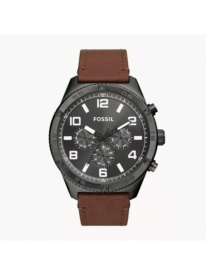 Fossil Orologio Multifunzione al Quarzo da Uomo Serie Brox, Orologio da Polso da Uomo, Quadrante Nero/Nero, Cinturino in PU, Stile Business
