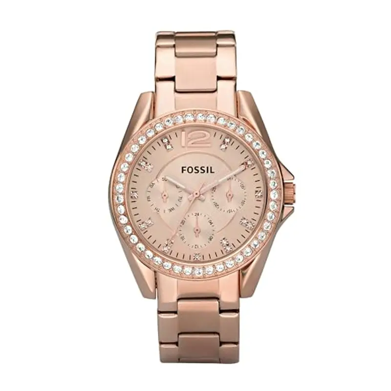 Fossil Orologio Riley da donna, movimento cronografo al quarzo con cinturino in acciaio inossidabile o in pelle, 38 mm, Tonalità oro rosa e