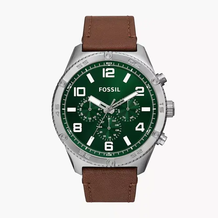 Uomo Argento Acciaio Inossidabile Pelle Marrone BQ2801 marrone