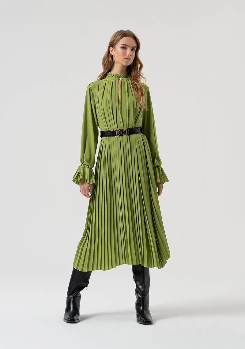 Fracomina Abito flare lungo in tessuto plissettato