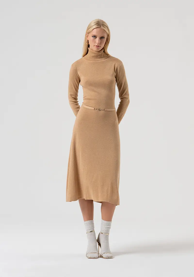 Fracomina Abito flare midi in maglia con lana e lurex