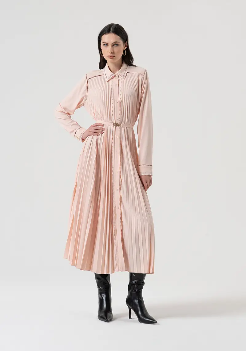 Fracomina Abito modello chemisier lungo in tessuto plissettato