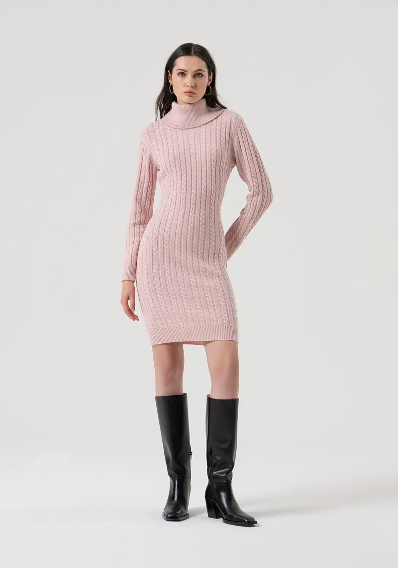 Fracomina Abito regular mini in maglia a trecce in lana e cashmere