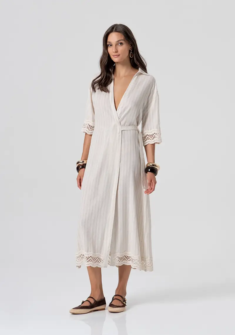 Fracomina Abito regular modello chemisier midi con lino