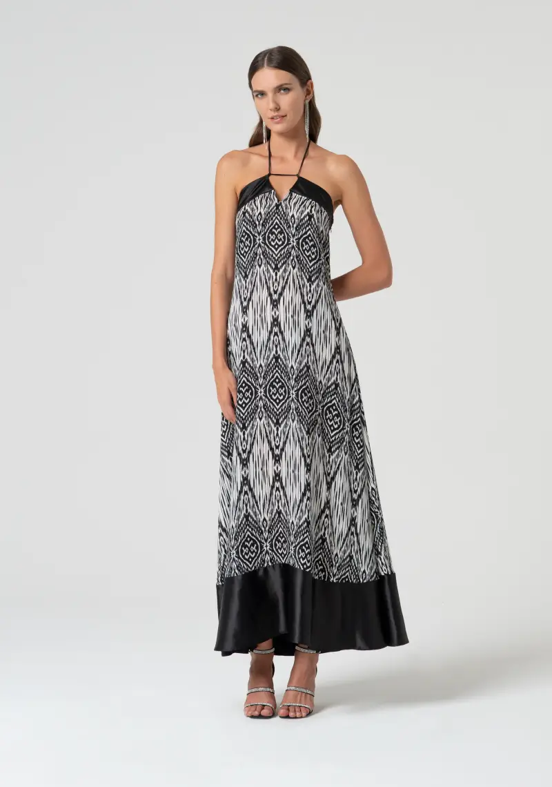 Fracomina Abito senza maniche in fantasia geometrica con seta