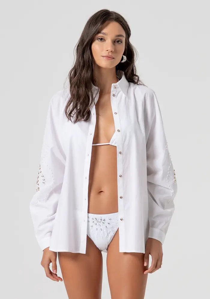 Fracomina Camicia over in popeline con pietre luminose