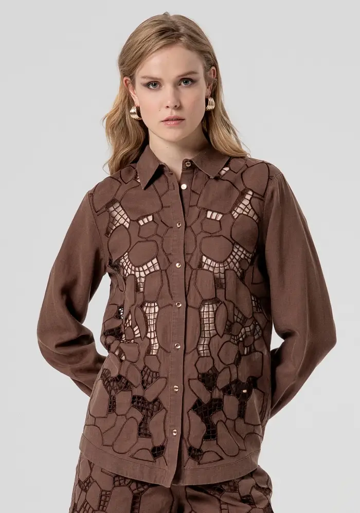 Fracomina Camicia regular con ricami in tencel e lino