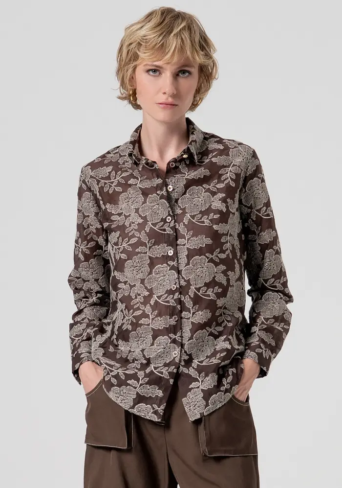Fracomina Camicia regular in tessuto con ricami floreali