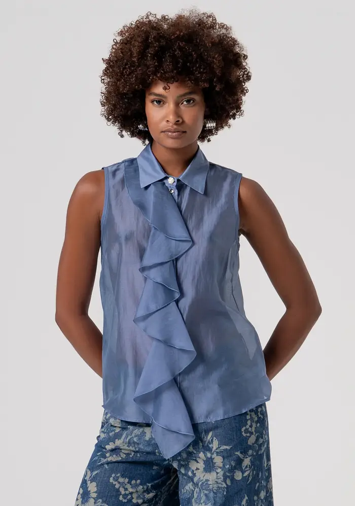 Camicia senza maniche in tencel con gala
