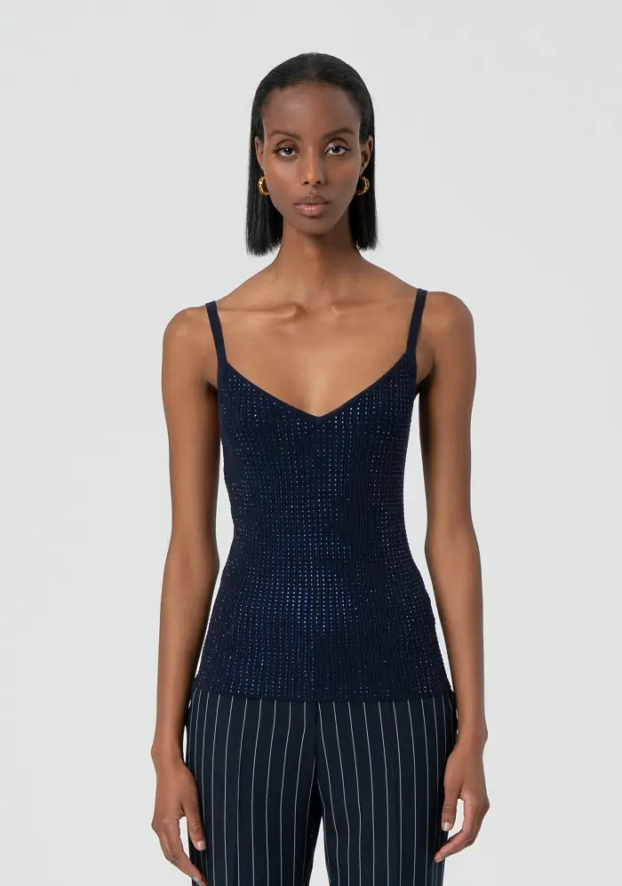 Canotta aderente in maglia con strass