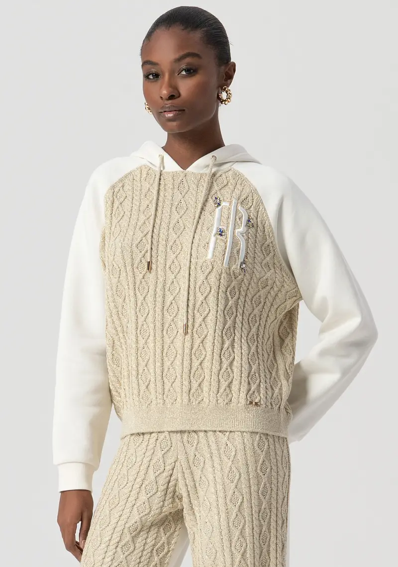 Fracomina Felpa regular con inserto in maglia con punto treccia