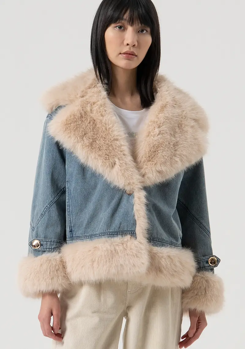 Fracomina Giacca over modello biker in denim con lavaggio vintage