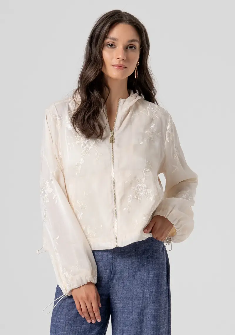 Fracomina Giacca regular modello bomber in tessuto con ricami floreali