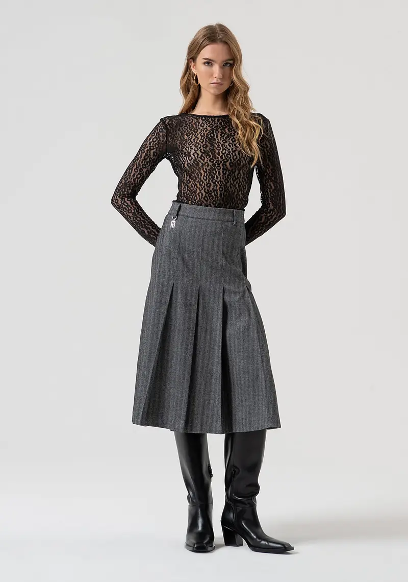 Fracomina Gonna flare midi in tessuto gessato
