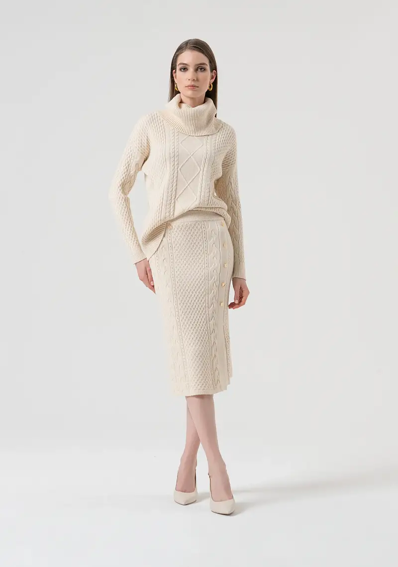 Fracomina Gonna slim midi in maglia con punto treccia