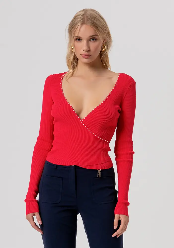 Fracomina Maglia slim a costine con scollo ad incrocio