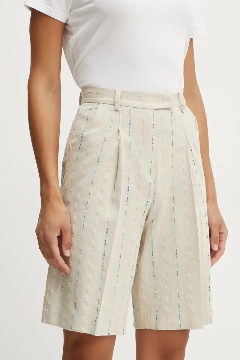 Fracomina pantaloncini in lino misto colore beige con applicazione FS25SV6003W788N8