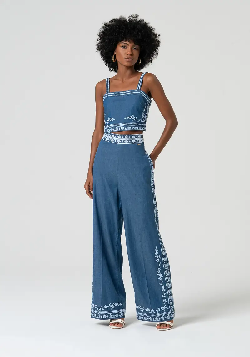 Fracomina Pantalone a palazzo con ricami decorativi