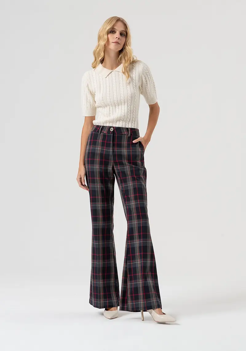 Fracomina Pantalone bootcut in tessuto tartan