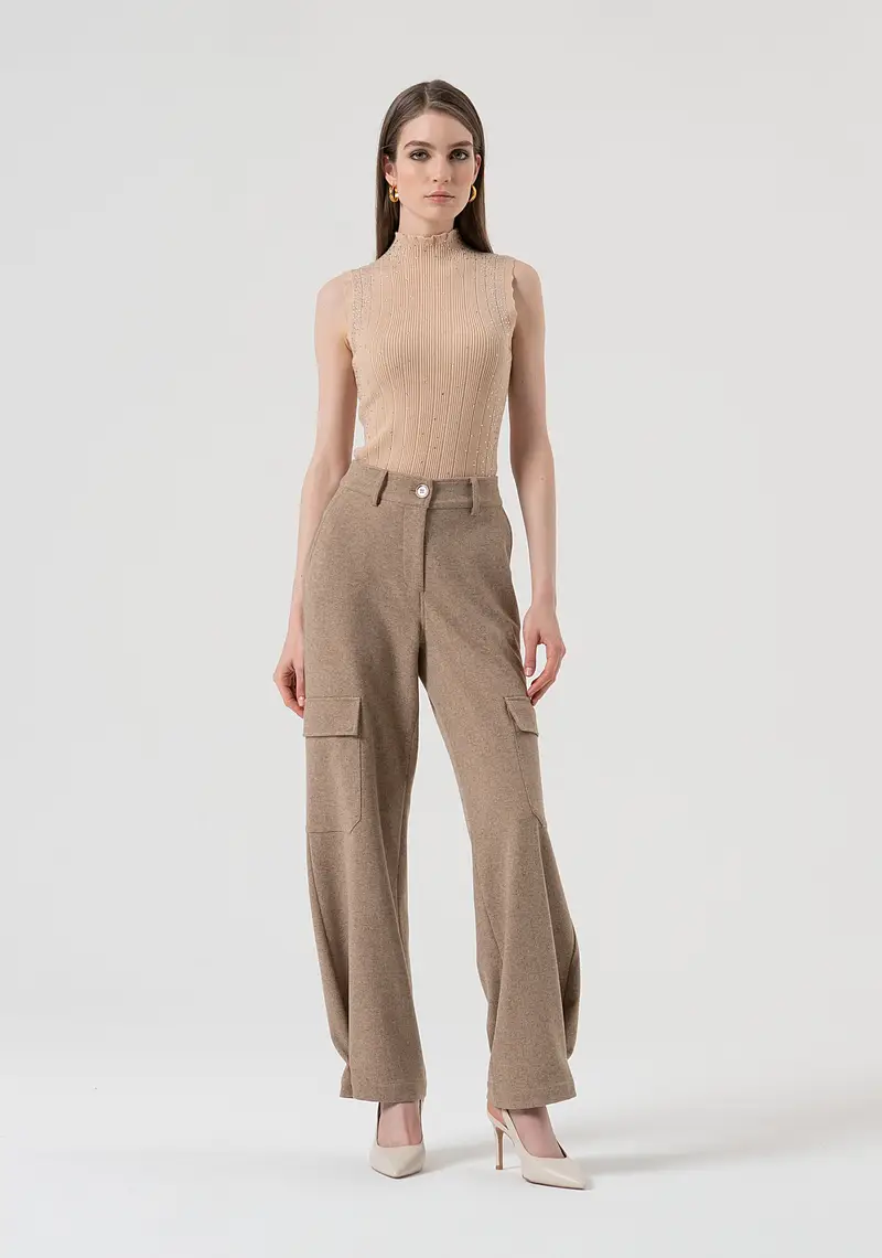 Fracomina Pantalone cargo con vita alta
