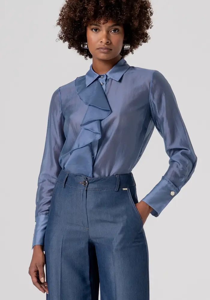 Pantalone flare a palazzo in chambray