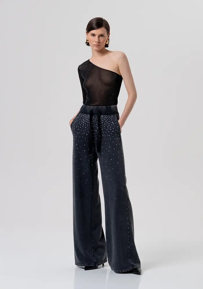 Fracomina Pantalone flare a palazzo in felpa con lavaggio used