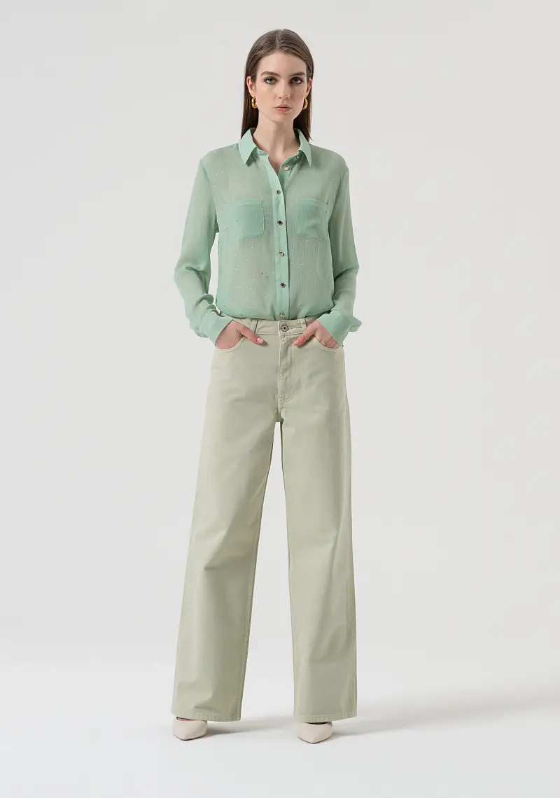 Fracomina Pantalone wide leg in bull di cotone