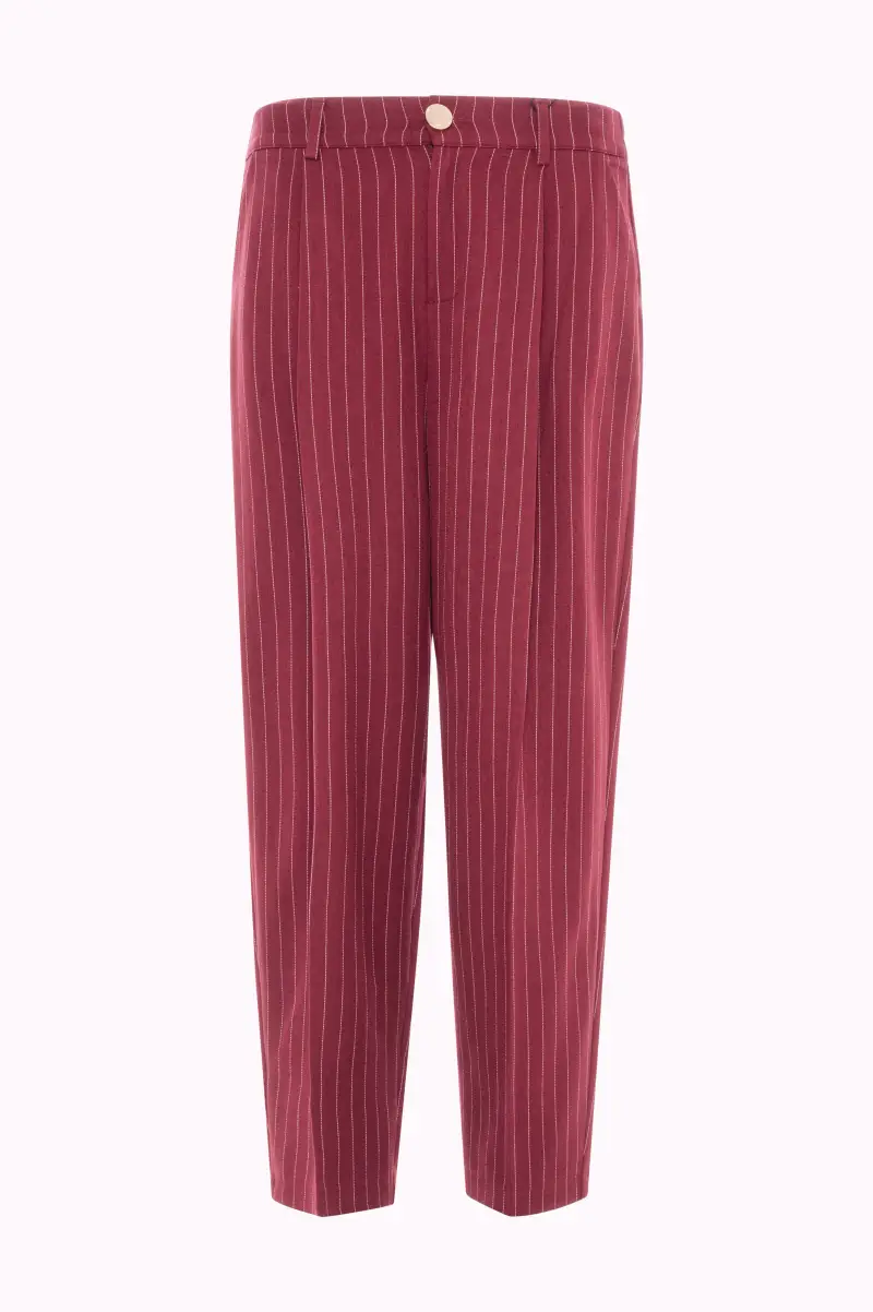 Fracomina Pantaloni Cropped a Vita Alta Gessati con Pieghe