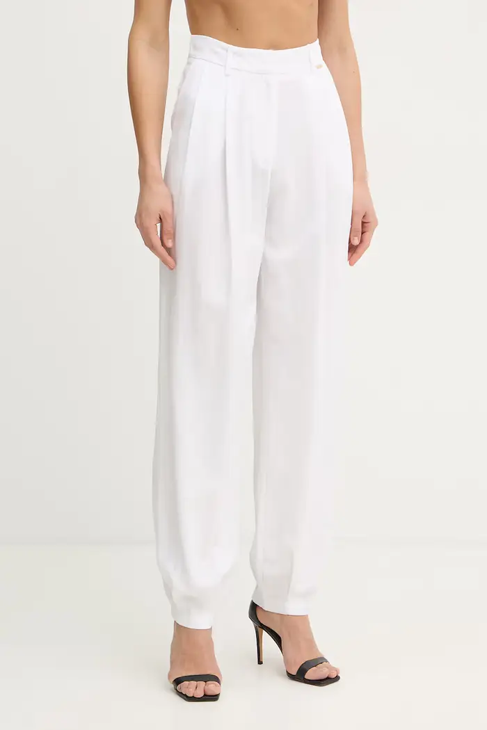 pantaloni palazzo da donna con lino Bianco
