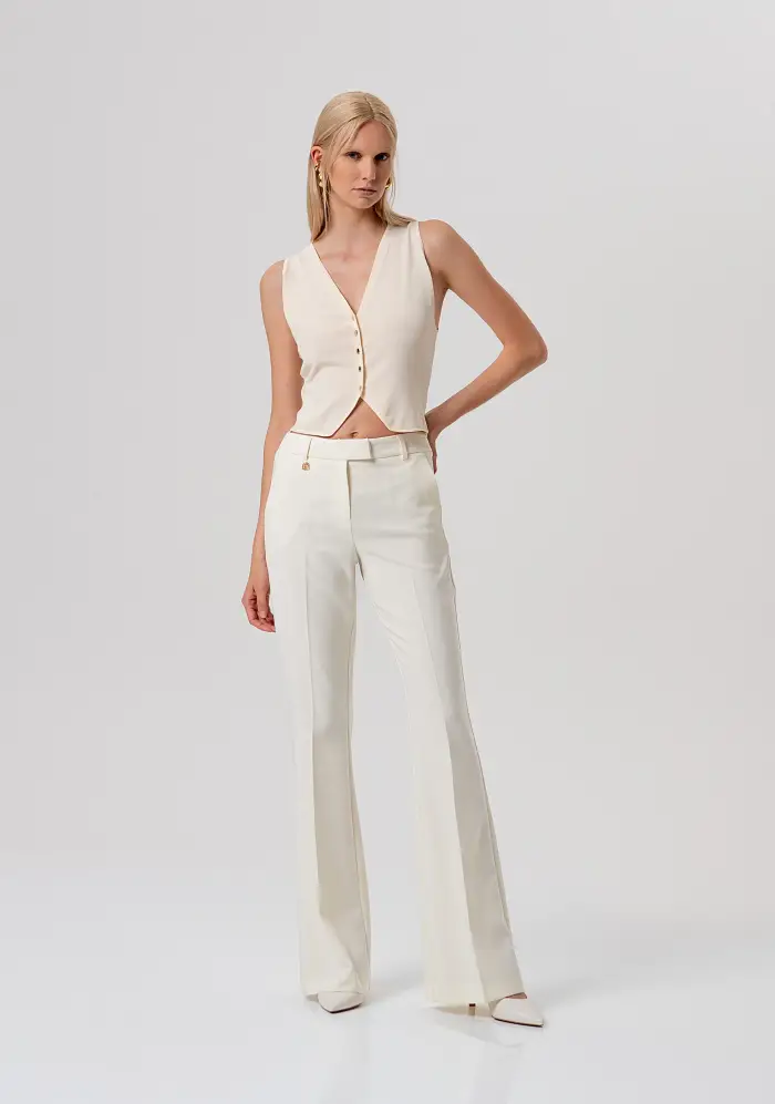 Fracomina Pantaloni Sartoriali Flare con Dettaglio Logo Metallico