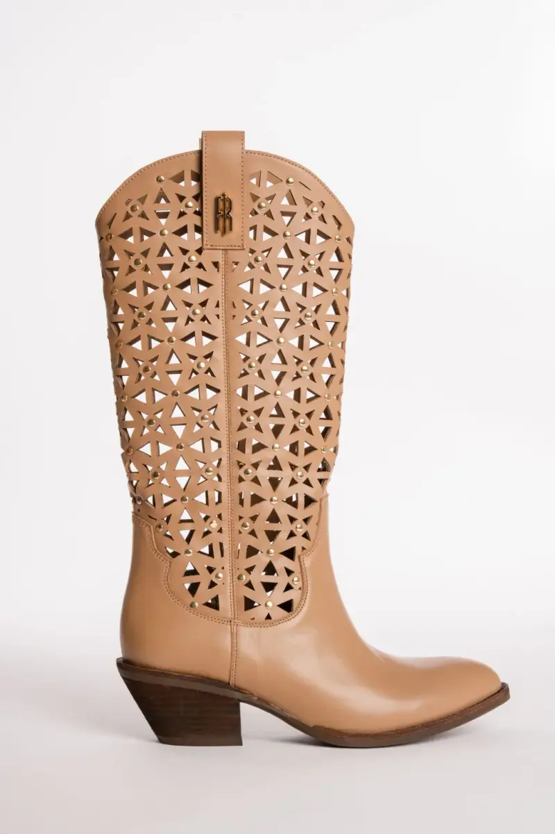 Fracomina Stivali Texani "Laser-Cut" con Dettagli Borchiati