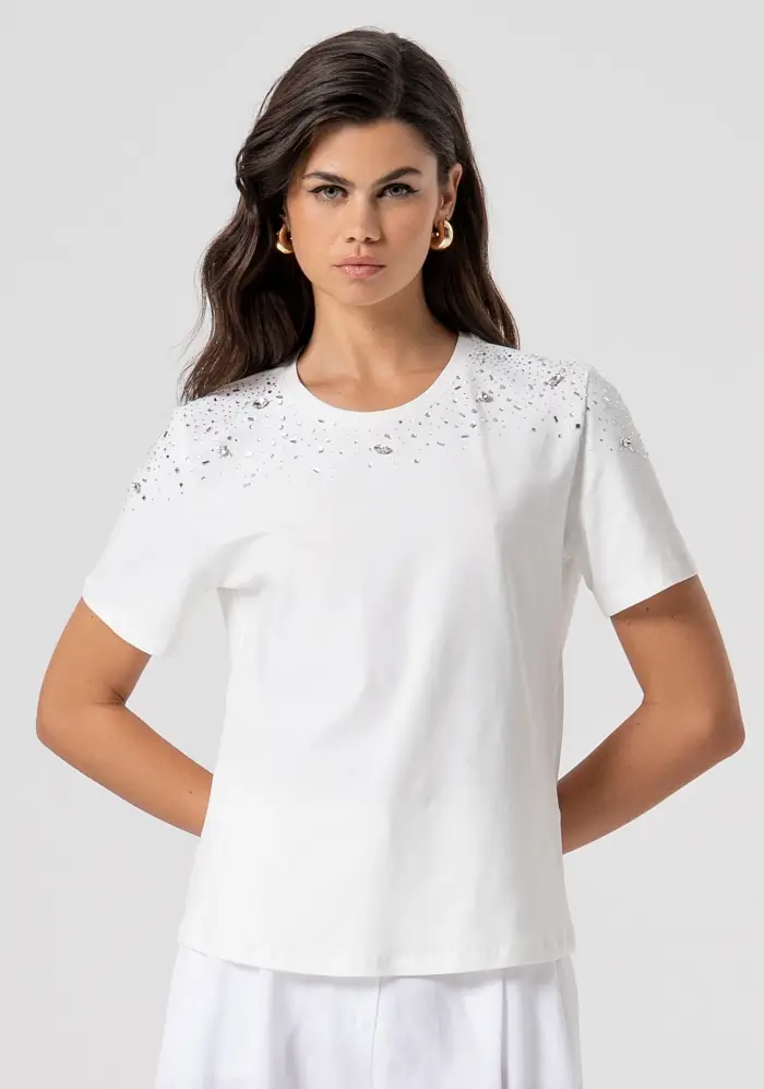 Fracomina T-shirt regular in jersey con applicazioni gioiello