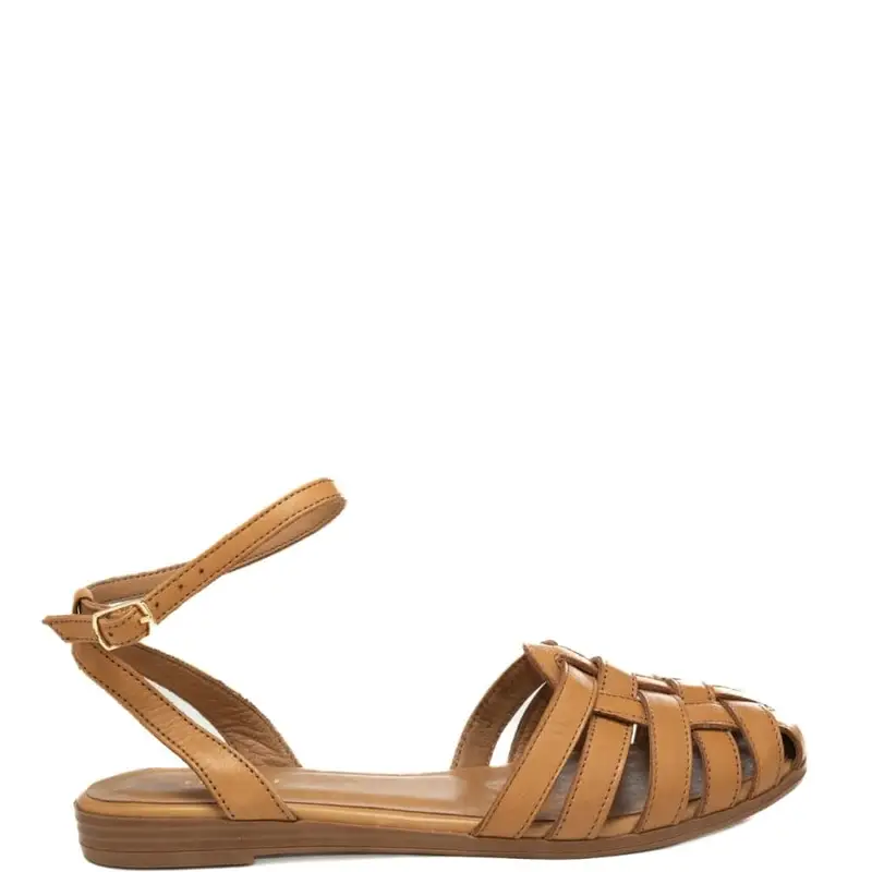 Frau scarpe basse da donna in pelle con design semi aperto caramello