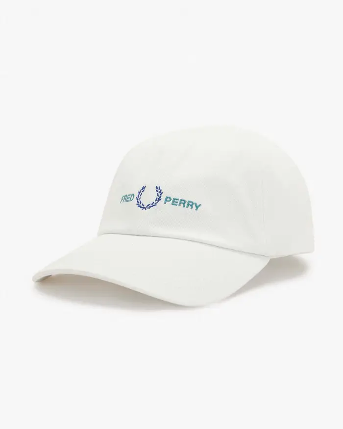 Berretto baseball Fred Perry bianco in twill di puro cotone con scritta logo ricamata