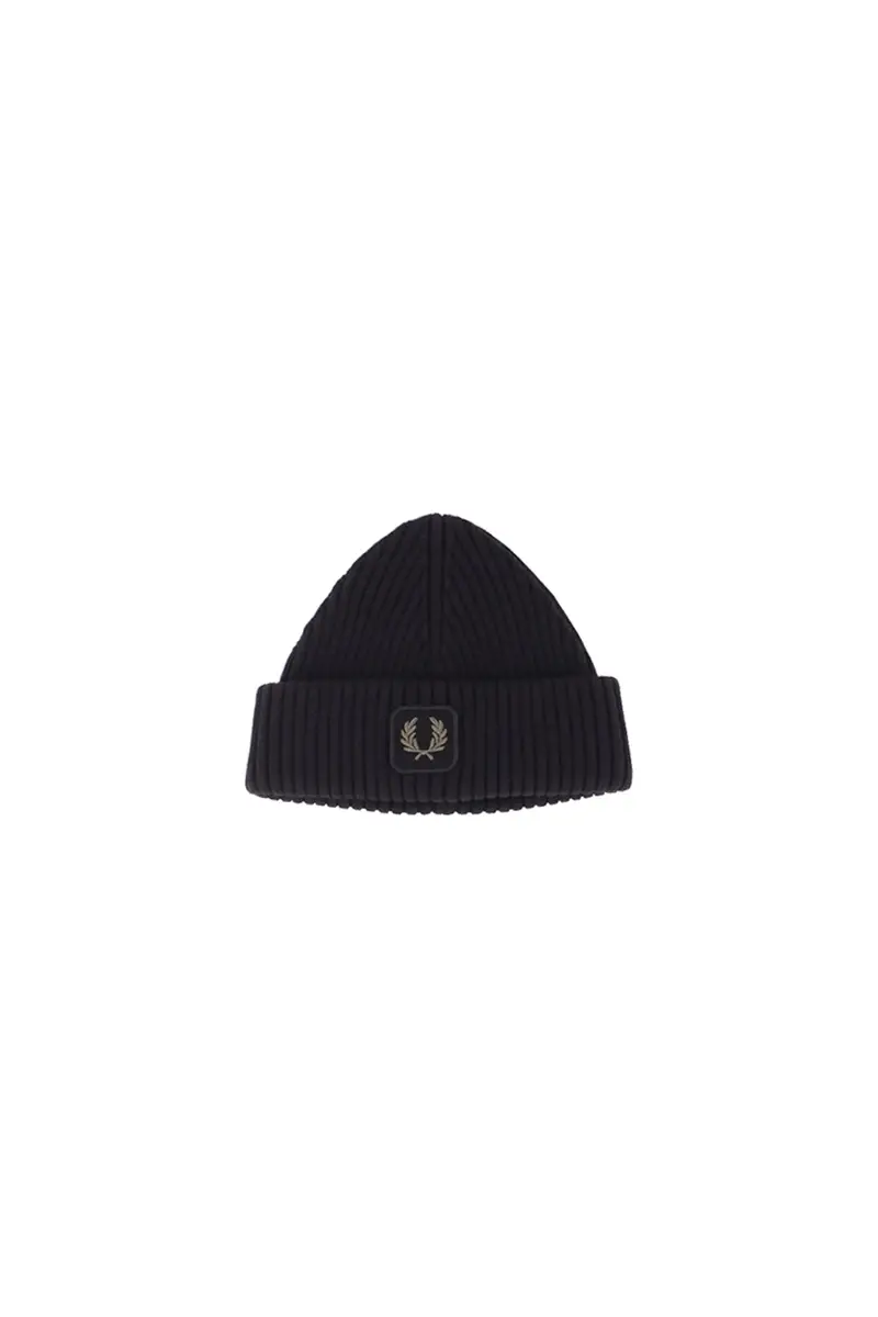 FRED PERRY Cappello Uomo Black Fp cotton ribbed beanie