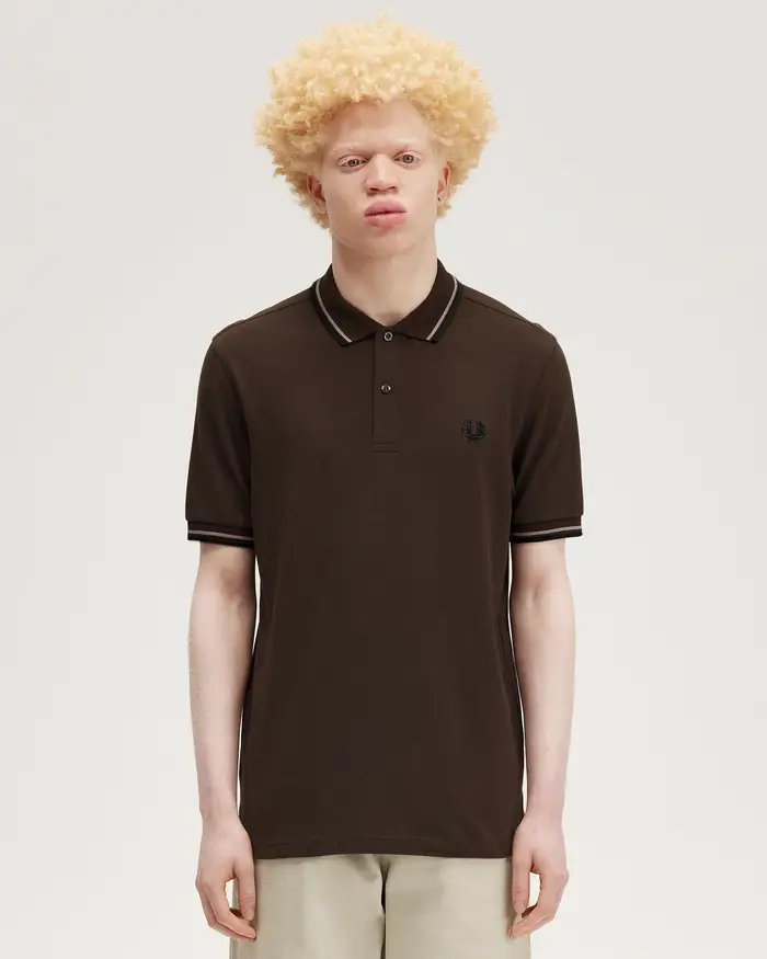 Polo marrone mezza manica con bordino rosa e nero